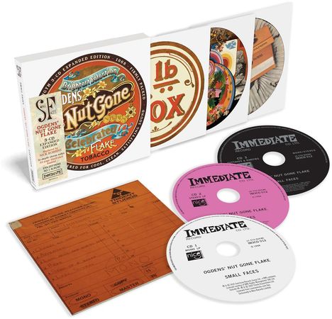 „Immediate“, „Ogdens' Nut Gone Flake“; CD-Box mit drei Discs, farbige Hüllen, retro-inspiriertes Design.
