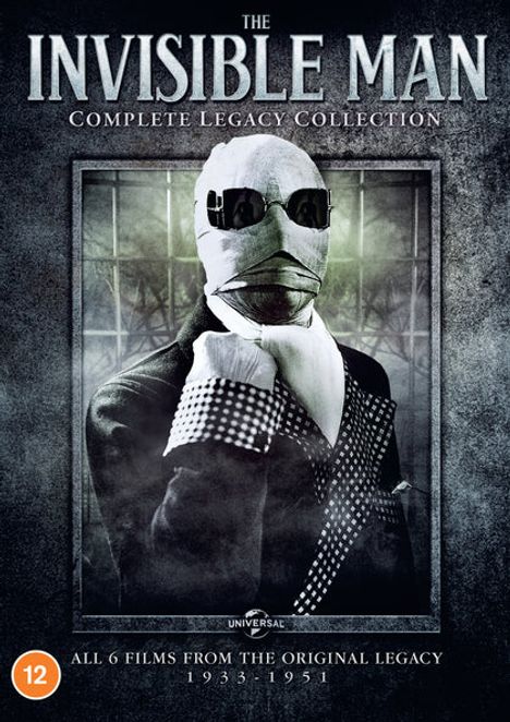 "The Invisible Man: Complete Legacy Collection. All 6 Films from the Original Legacy 1933-1951." Ein verhüllter Mann im Anzug.
