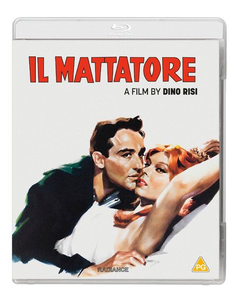 „IL MATTATORE“, „A FILM BY DINO RISI“. Illustration zeigt Mann und Frau in enger Umarmung. Britische PG-Altersfreigabe.