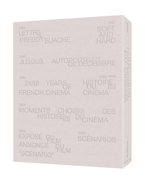 Text: "1982 LETTRE À FREDDY BUACHE, 1985 SOFT AND HARD, 1995 JLG/JLG AUTOPORTRAIT DE DÉCEMBRE..."  
Ein minimalistisches Buchcover.