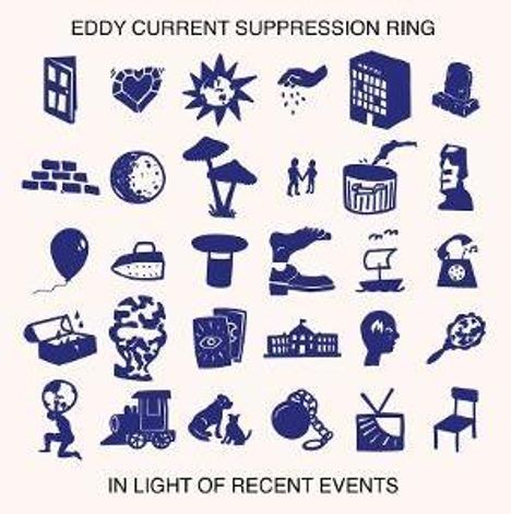Texte: "EDDY CURRENT SUPPRESSION RING", "IN LIGHT OF RECENT EVENTS". Illustration mit 25 blauen Symbolen auf hellem Hintergrund.