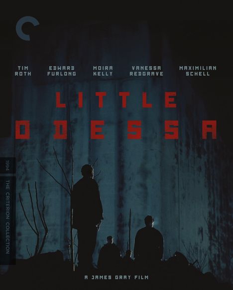 "LITTLE ODESSA" in roten Buchstaben. Silhouetten von Personen vor einem düsteren, baumlosen Hintergrund.