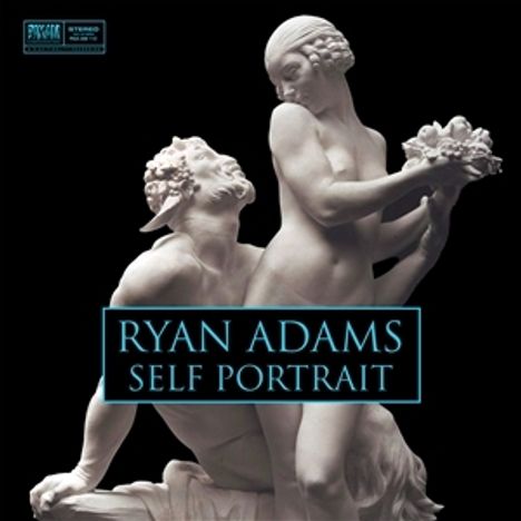 „RYAN ADAMS SELF PORTRAIT“ steht über einer Statue, die eine Frau und einen Mann darstellt.