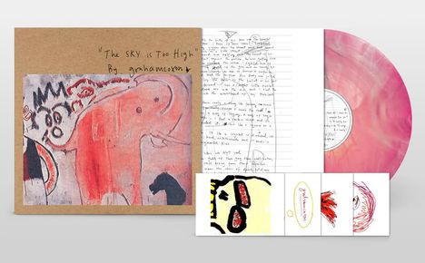 "The SKY is Too High" von grahamcoxon. Ein pinker Vinyl, handgeschriebene Notizen und Illustrationen auf braunem Cover.