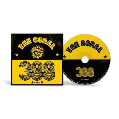 Der Text "THE CORAL" und "388" ist in gelb auf schwarzem Hintergrund auf CD und Cover sichtbar.