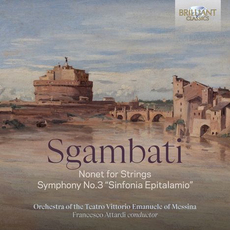 "Sgambati, Nonet for Strings, Symphony No.3 'Sinfonia Epitalamio'. Gemälde von alter Architektur am Fluss."