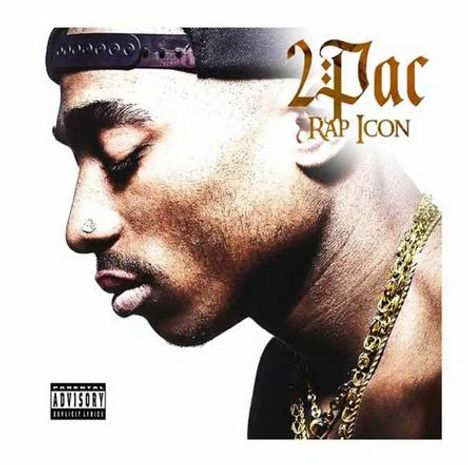 Der Text "2Pac Rap Icon" steht oben; das Bild zeigt das Profil eines Mannes mit Basecap und Halsketten.