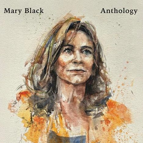 Text: "Mary Black Anthology". Aquarellillustration einer Frau mit offenen Haaren, sanfte Farben.