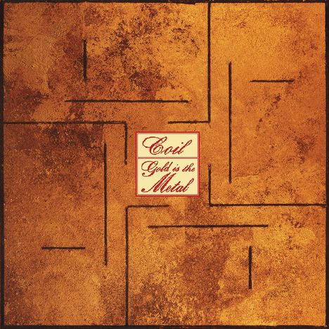 Text: "Coil Gold is the Metal". Hintergrund mit goldener und brauner Textur und geometrischen Linien.