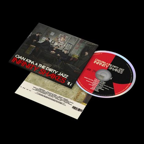 CD von "Oan Kim & The Dirty Jazz", Album "Infinity Shakes". Cover zeigt die Band in einem Raum.