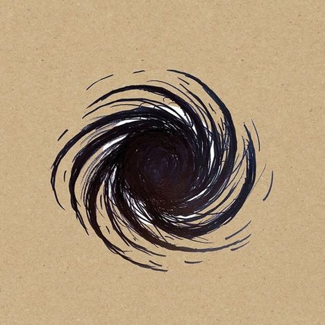 Eine spiralförmige, handgezeichnete Illustration auf einem hellbraunen Hintergrund, die an einen Wirbelsturm erinnert.