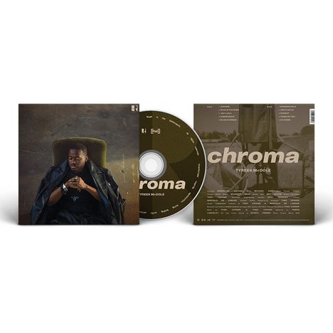 "chroma", TYREEK McDOOLE, Albumhülle mit nachdenklichem Mann in schwarzem Mantel auf einem Stuhl, CD und Trackliste.