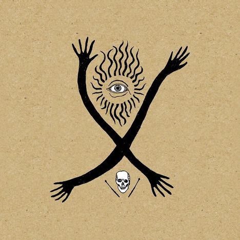 Illustration: Ein Auge in der Mitte zweier gekreuzter Arme. Unten ein kleiner Totenkopf mit zwei Stäben.