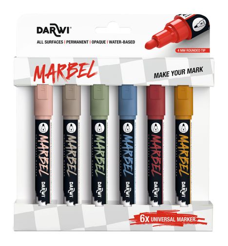 MARBEL Set mit 6 Universalmarkern Acrylfarben, Rundspitze medium 4mm, Natur, Diverse
