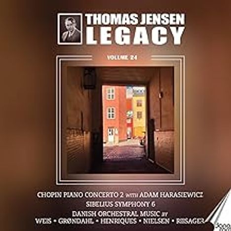 "Thomas Jensen Legacy Volume 24. Chopin, Sibelius, Danish Orchestral Music. Bild eines Innenhofs mit bunten Gebäuden."
