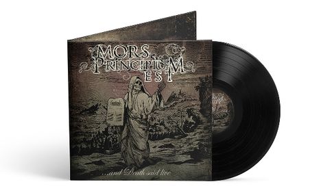"Mors Principium Est ...and Death said live" steht auf einem Plattencover mit einer düsteren Illustration eines Sensenmanns.