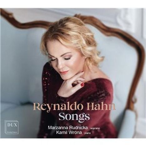 Text: "Reynaldo Hahn Songs, Marzanna Rudnicka soprano, Kamil Wrona piano." Frau in rotem Kleid, elegante Pose.