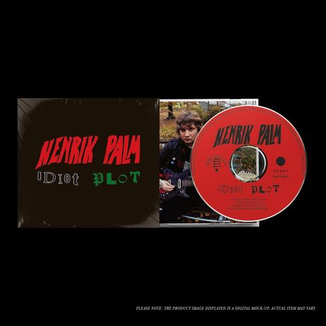 "Henrik Palm", "Idiot Plot" auf CD-Cover und CD. Mann mit Gitarre auf Foto, schwarzer Hintergrund.