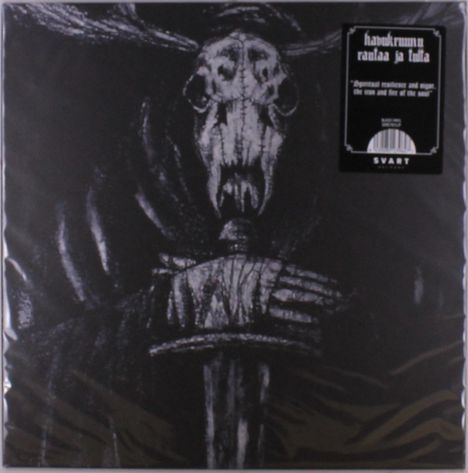 Text: "Havukruunu Rautaa ja Tulta", "Spiritual resilience and anger, the iron and fire of the soul", "SVART"

Ein düsteres, schwarz-weißes Bild mit einem Skelettkopf.