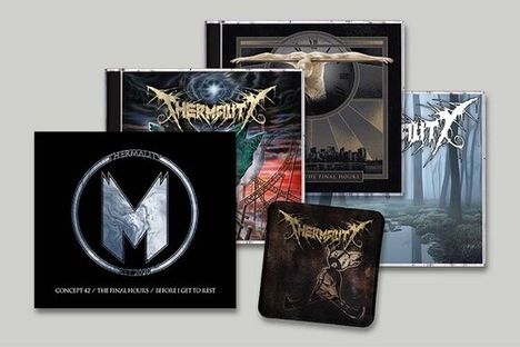 Texte: "CONCEPT 2", "THE FINAL HOURS", "BEFORE I GET TO REST". Vier CD-Cover mit mystischen und futuristischen Illustrationen.