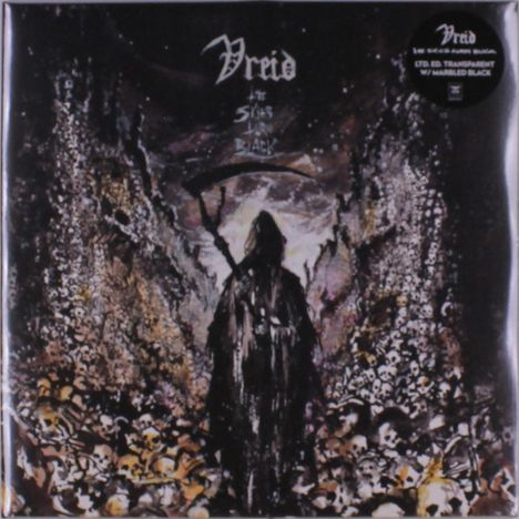 „Vreid“, „Life Sucks“ in künstlerischer Schrift. Eine Figur mit Sense umgeben von Totenköpfen in dunkler Atmosphäre.