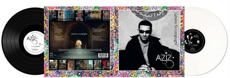 Zwei Schallplattenhüllen: Links "Lahore to Longsight", rechts Foto eines Mannes mit Sonnenbrille, Text "Aziz".