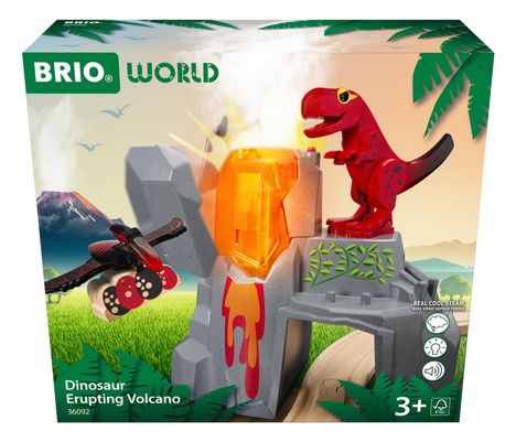 BRIO World - 36092 Dinosaurier-Vulkan mit Ausbruchsfunktion | Zugset für Kinder ab 3 Jahren, Spiele