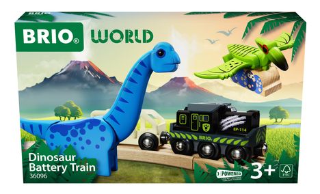 BRIO World - 36096 Dinosaurier Batteriezug | Spielzeugzug für Kinder ab 3 Jahren, Spiele