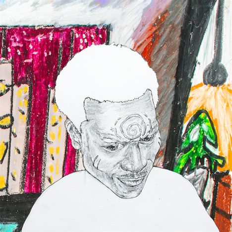 Illustration eines nachdenklichen Mannes mit Spirale auf der Stirn. Bunte und abstrakte Hintergrunde.