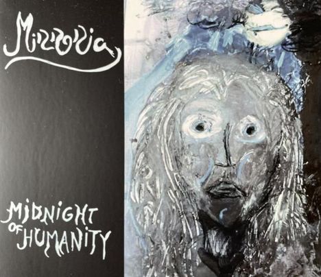 „Midnight of Humanity“ und stilisierter Schriftzug oben links. Rechts eine expressionistische Zeichnung eines Gesichts.