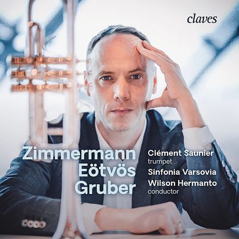 Texte: Zimmermann, Eötvös, Gruber, Clément Saunier, Sinfonia Varsovia, Wilson Hermanto. Ein Mann stützt seinen Kopf auf die Hand.