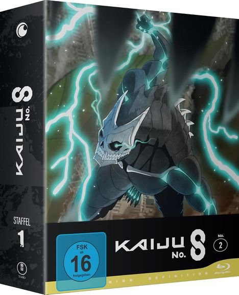 "Kaiju No. 8", Staffel 1, FSK 16. Ein Monster mit leuchtenden Linien, umgeben von einer stürmischen, elektrischen Erscheinung.