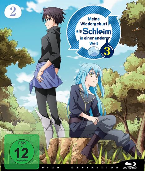 Text: "Meine Wiedergeburt als Schleim in einer anderen Welt 3". Zwei Anime-Charaktere in Waldlandschaft, einer sitzt, der andere steht.