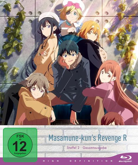 "Masamune-kun's Revenge R, Staffel 2: Gesamtausgabe." Illustration von sechs jungen Personen, umgeben von Ranken.