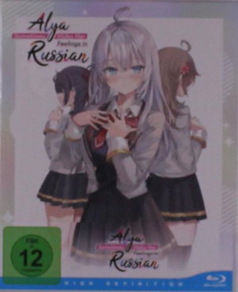 Text: "Alya Sometimes Hides Her Feelings in Russian". FSK 12 Logo. Drei Anime-Mädchen in Schuluniformen im Vordergrund.