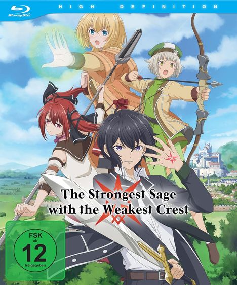"The Strongest Sage with the Weakest Crest", FSK 12. Anime-Charaktere mit Schwertern, Pfeil und magischem Zeichen.