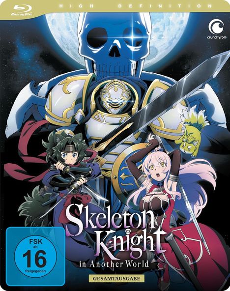 "Skeleton Knight in Another World. FSK ab 16 freigegeben. GesamtAusgabe" - Anime-Cover mit Kriegern und einem großen Skelett.