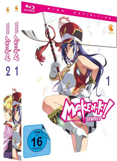 "Maken-ki! Staffel 2", "HIGH DEFINITION", "FSK ab 16 freigegeben". Anime-Illustration, weibliche Figur in bunter Uniform.