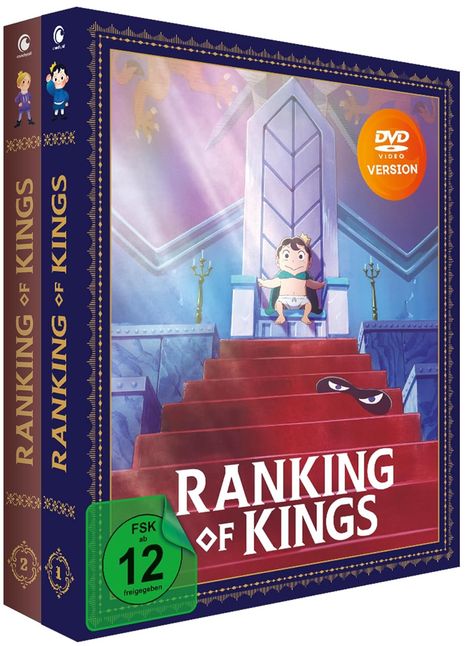 „RANKING OF KINGS“, „DVD VIDEO VERSION“, FSK 12 Symbol. Animation mit einem Kind auf einem Thron, rote Treppe.