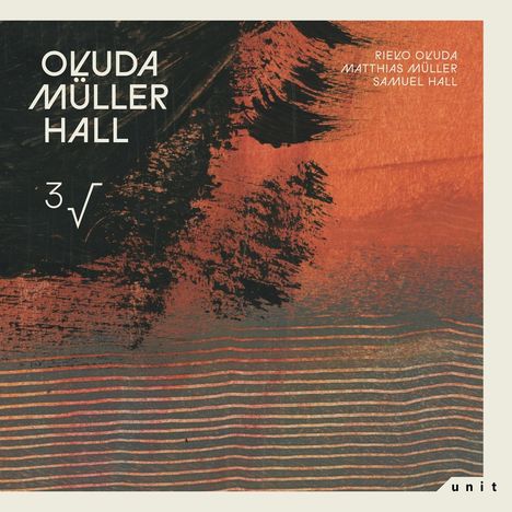 Oben links: "OKUDA MÜLLER HALL". Rechts: "RIEVO OKUDA, MATTHIAS MÜLLER, SAMUEL HALL". Unten rechts: "unit". Kunstvoller Hintergrund.