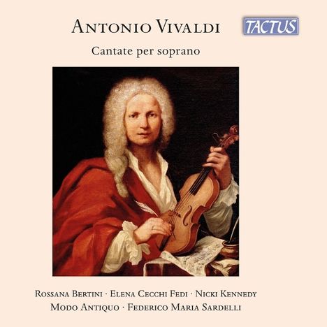 Oben steht "Antonio Vivaldi", darunter "Cantate per soprano". Es ist ein klassisches Gemälde einer Person mit Geige.