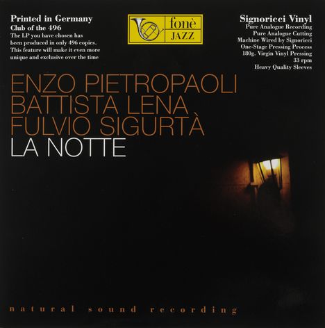 Enzo Pietropaoli, Battista Lena & Fulvio Sigurta: La Notte (180g) (Limited Edition), LP