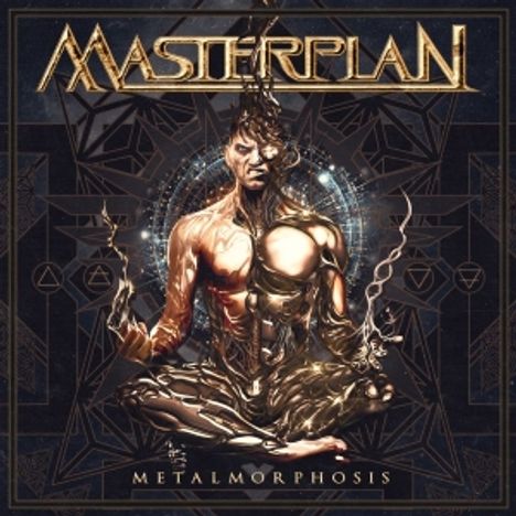 Text "MASTERPLAN" oben, "METALMORPHOSIS" unten. Illustration eines sitzenden, halb-menschlichen Wesens in meditierender Pose.