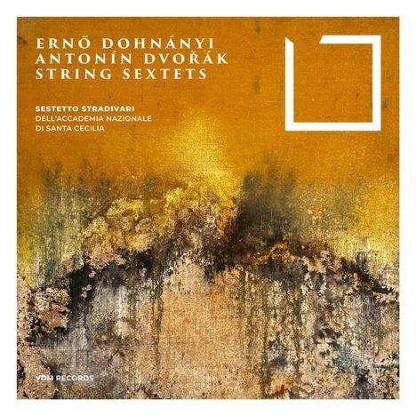Text oben links: "ERNŐ DOHNÁNYI, ANTONÍN DVORÁK, STRING SEXTETS". Unten: Rustikale Textur in Braun- und Goldtönen.