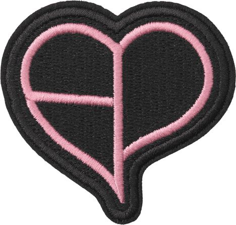 Ein Logo in Herzform mit schwarzem Hintergrund und rosa Umrandung zeigt ein stilisiertes Peace-Zeichen im Inneren.