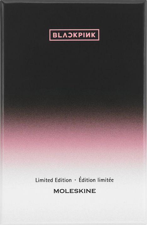 Schwarzer Hintergrund mit rosa Farbverlauf und den Texten "BLACKPINK", "Limited Edition", "Édition limitée", "MOLESKINE".