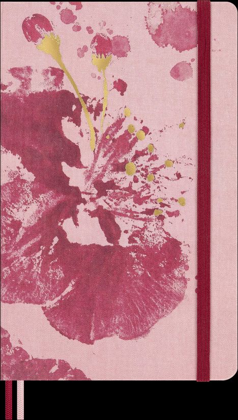 Keine Texte vorhanden. Eine Illustration zeigt rosa Blüten mit gelben Akzenten auf einem pinken Hintergrund.