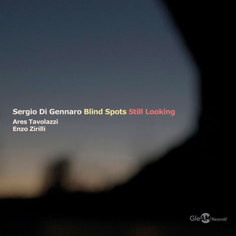 "Sergio Di Gennaro Blind Spots Still Looking; Ares Tavolazzi, Enzo Zirilli." Unscharfer Hintergrund zeigt Abendhimmel.