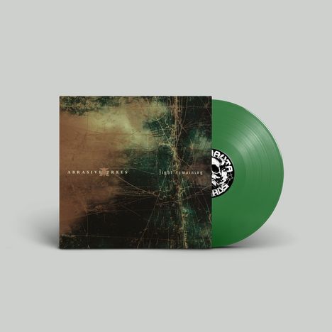 "Abrasive Trees", "Light Remaining". Ein Albumcover mit abstrakten, dunklen Farbtönen und einer grünen Vinyl-Schallplatte.