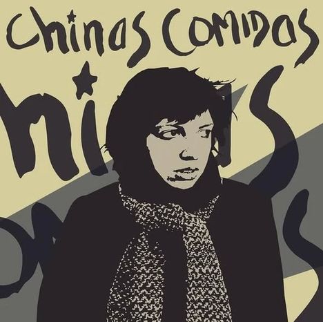 Oben steht "Chinas Comidas". Darunter ist eine stilisierte Illustration einer Frau mit Schal in Schwarz-Weiß.